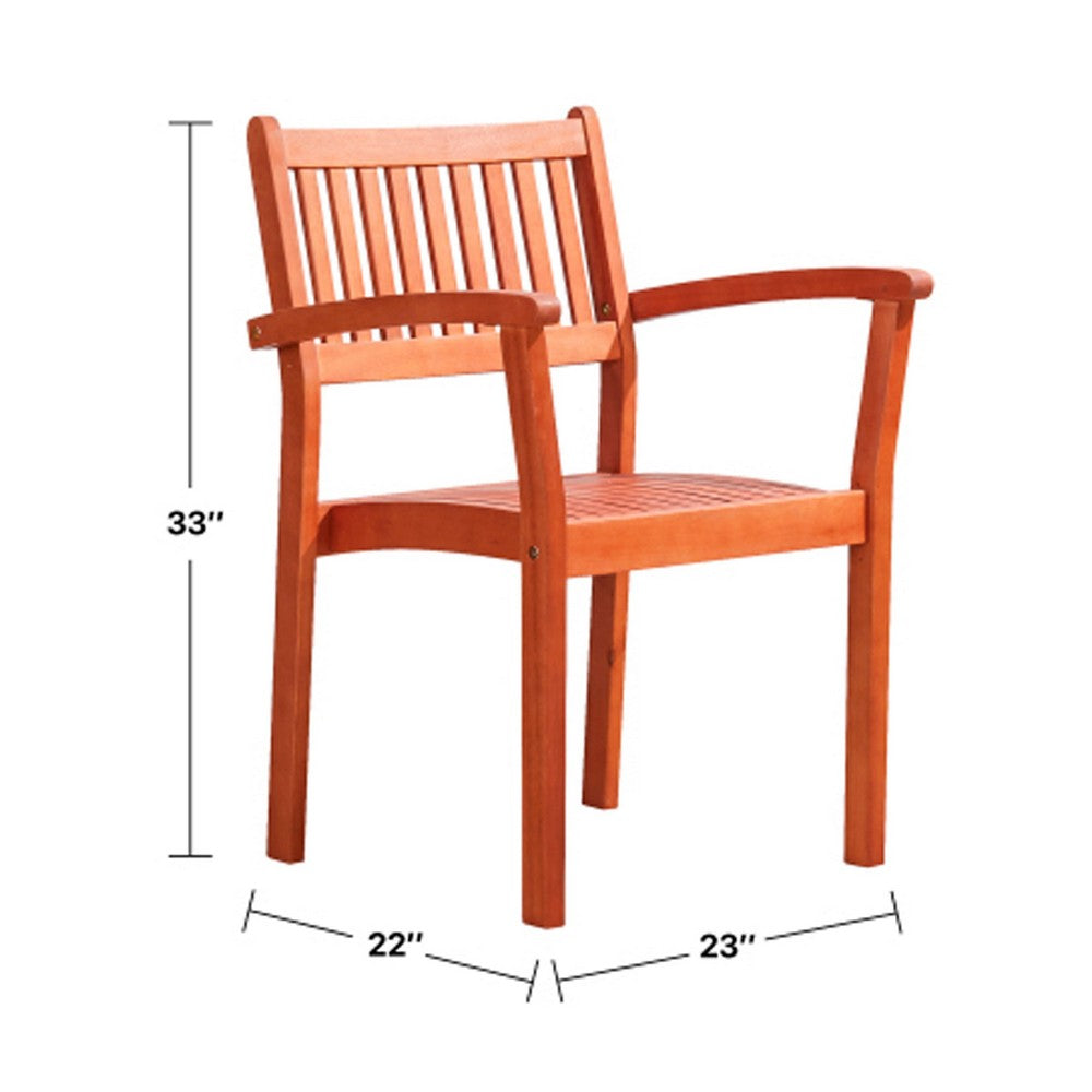 Ceri Outdoor Dining Armchair Set of 2 | Slatted Back | Reddish Brown