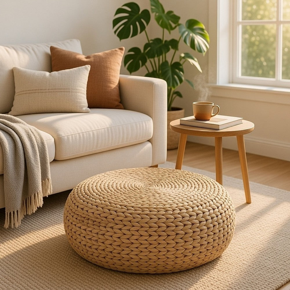 Leri Tatami Floor Cushion | Arrow Weave Light Brown Hyacinth | 16"