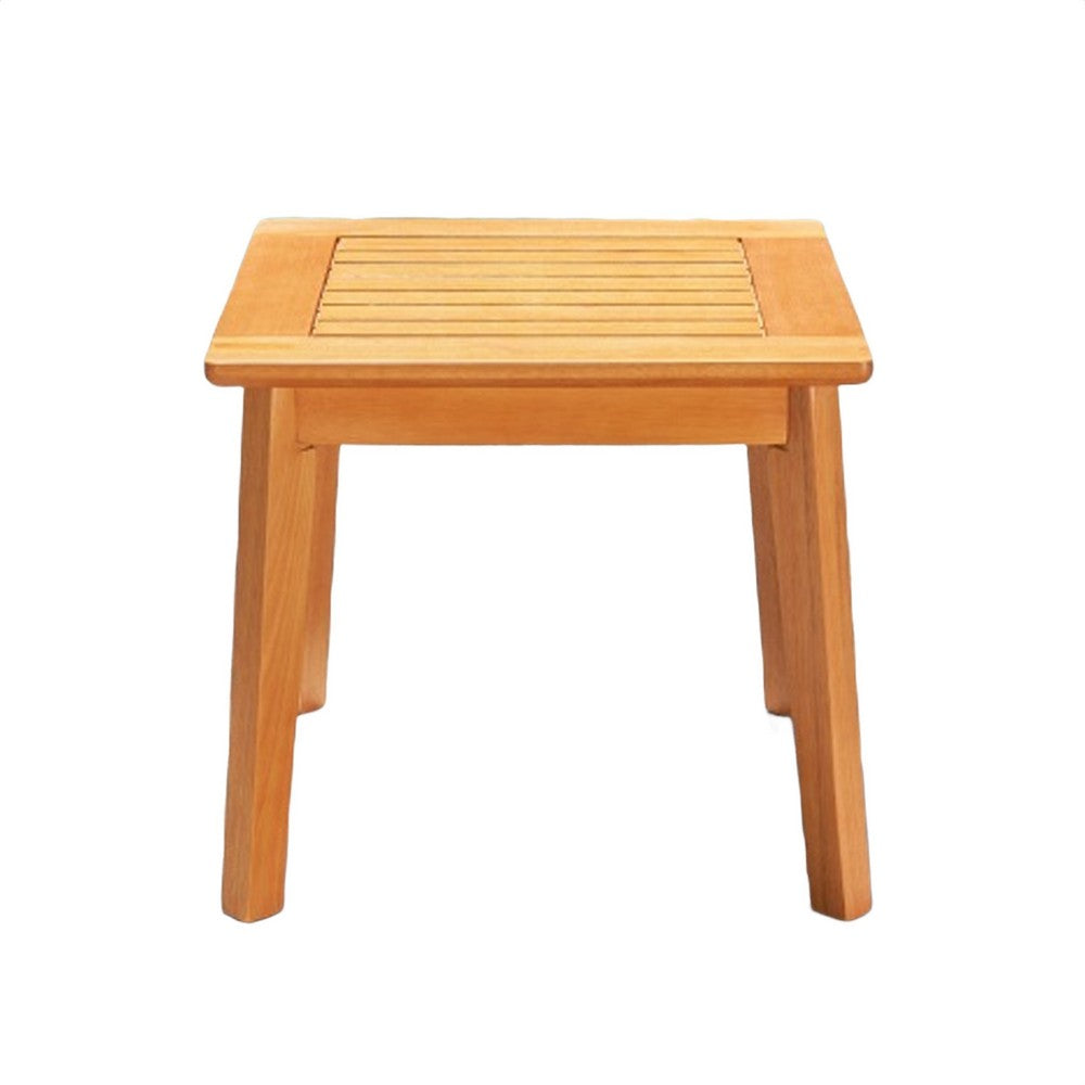 Reio Outdoor Poolside Table | 20" Slatted Top | Light Oak Brown Wood