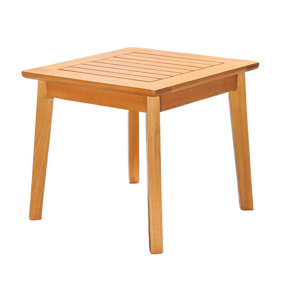 Reio Outdoor Poolside Table | 20" Slatted Top | Light Oak Brown Wood