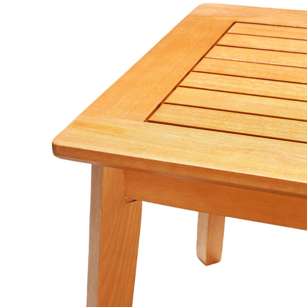 Reio Outdoor Poolside Table | 20" Slatted Top | Light Oak Brown Wood