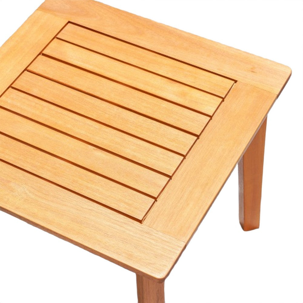 Reio Outdoor Poolside Table | 20" Slatted Top | Light Oak Brown Wood