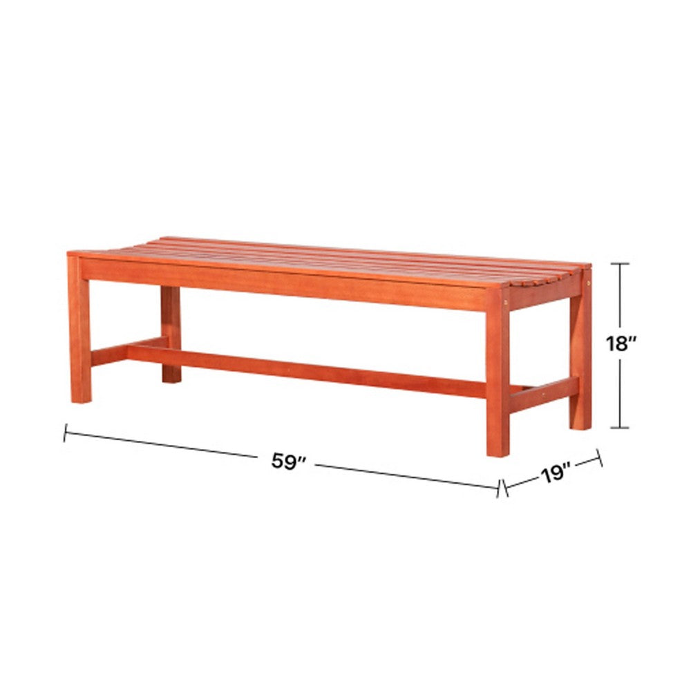 Emio 3 Seater Outdoor Bench | Reddish Brown Slatted Design | 59"