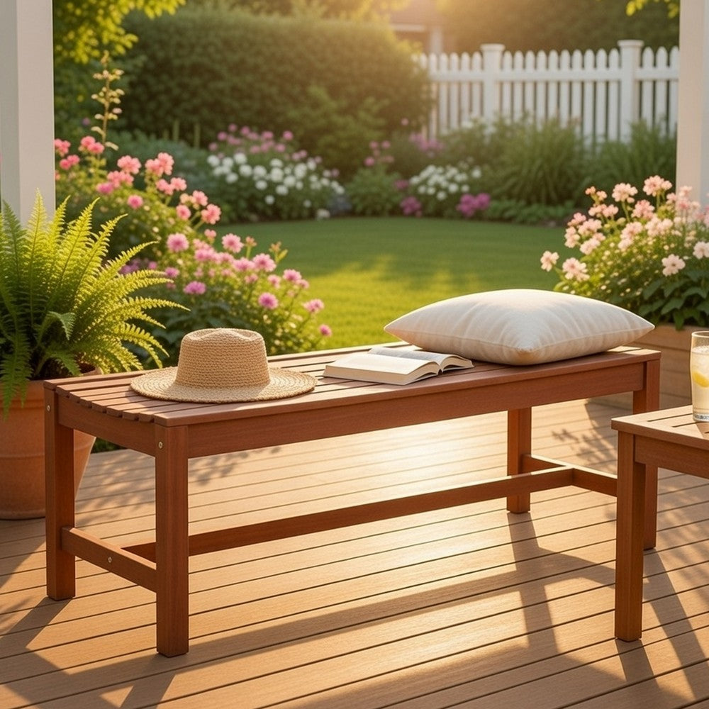 Emio 3 Seater Outdoor Bench | Reddish Brown Slatted Design | 59"