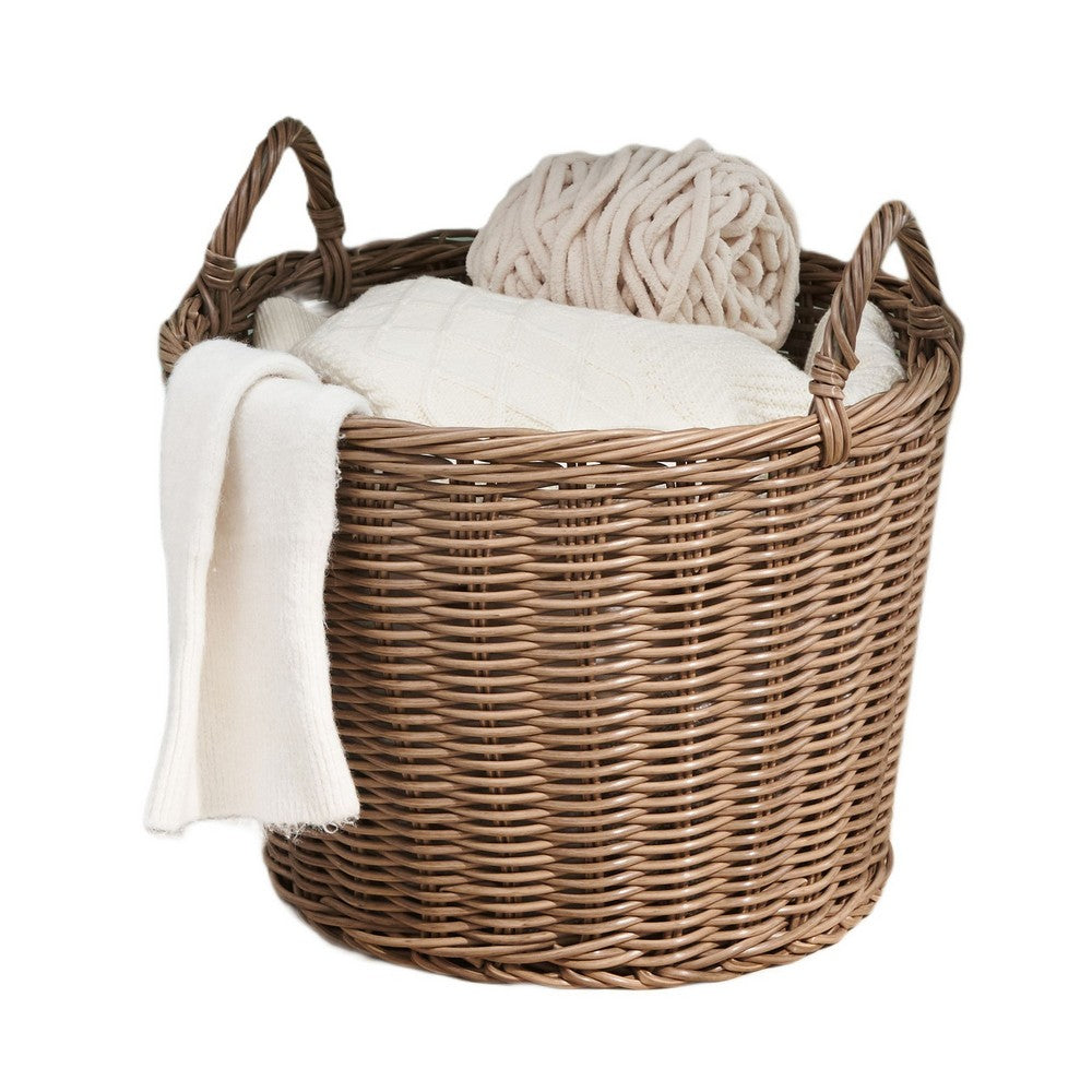 Lom Storage Basket with Handles | Walnut Brown Wicker Woven Hamper | 16"