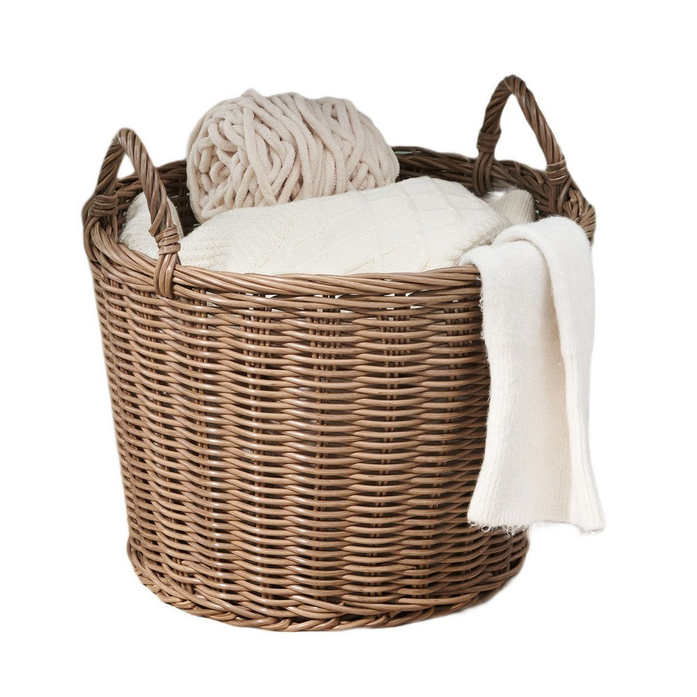 Lom Storage Basket with Handles | Walnut Brown Wicker Woven Hamper | 16"