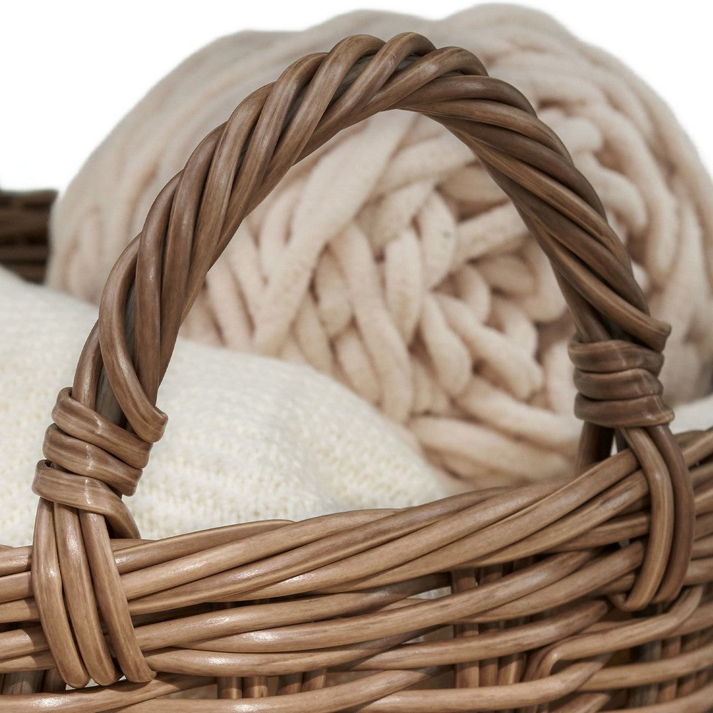 Lom Storage Basket with Handles | Walnut Brown Wicker Woven Hamper | 16"