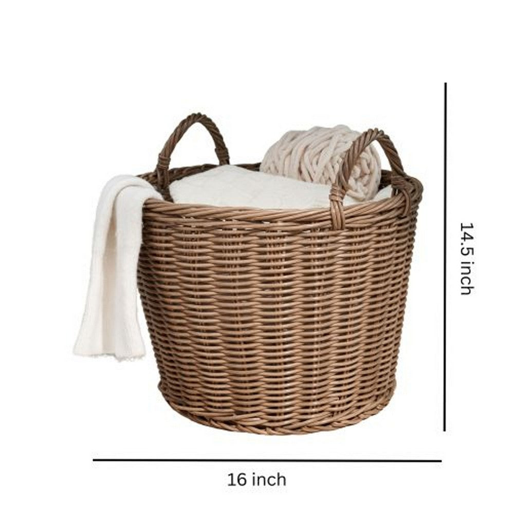 Lom Storage Basket with Handles | Walnut Brown Wicker Woven Hamper | 16"