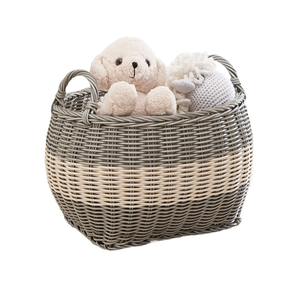 Cae Storage Basket with Handles | Gray & Cream Wicker Woven Hamper 18"