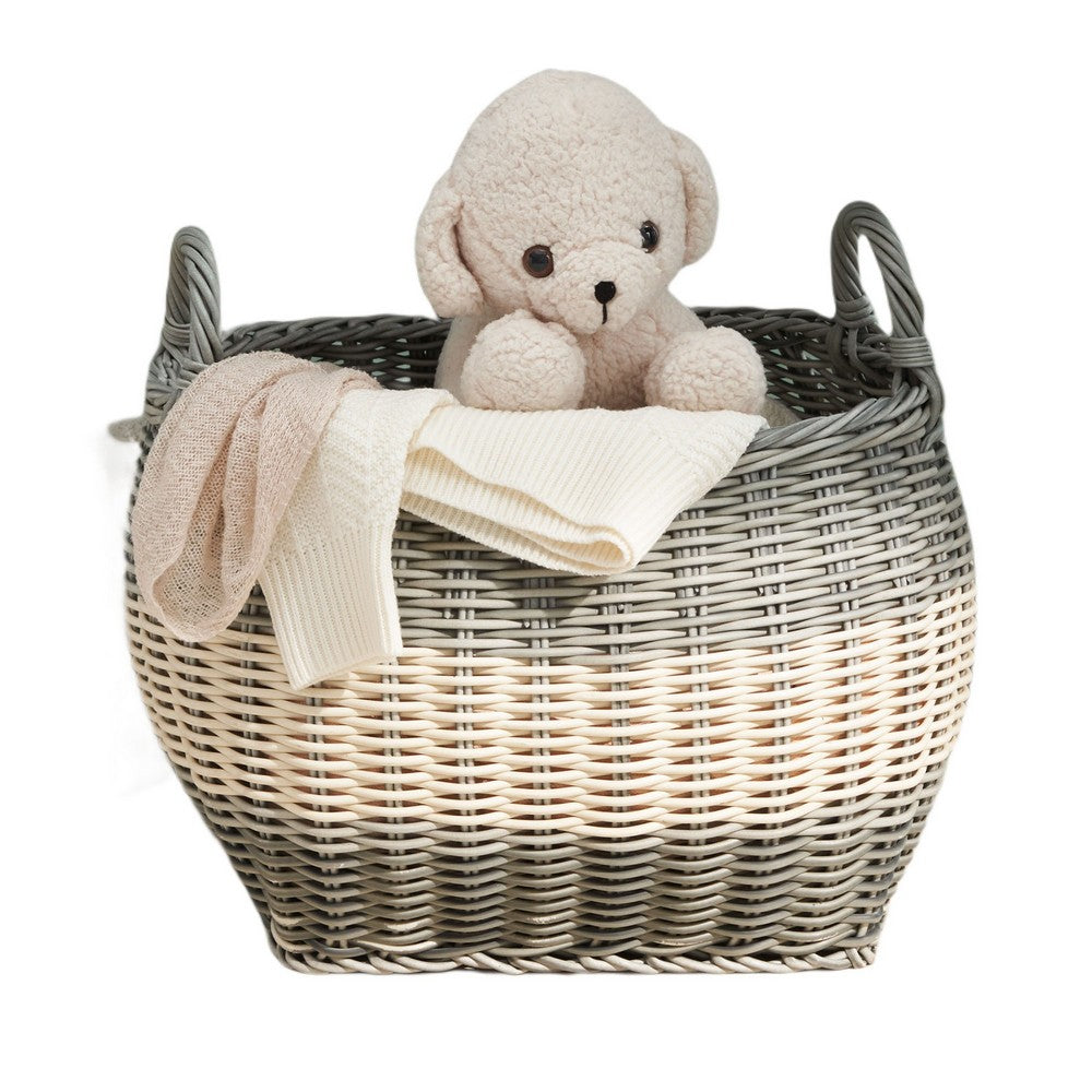 Cae Storage Basket with Handles | Gray & Cream Wicker Woven Hamper 18"