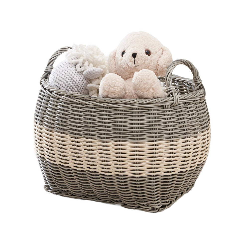 Cae Storage Basket with Handles | Gray & Cream Wicker Woven Hamper 18"