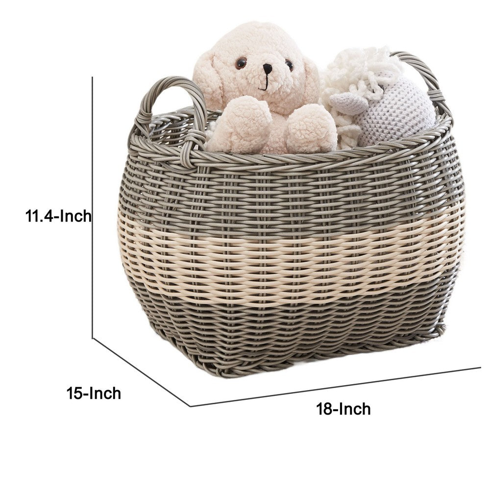 Cae Storage Basket with Handles | Gray & Cream Wicker Woven Hamper 18"