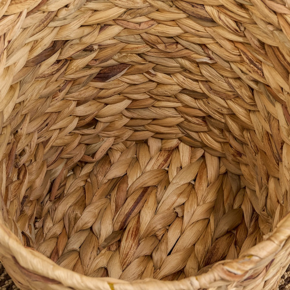 Farmhouse Storage Basket | Natural Brown Hyacinth | Arrow Woven | 11"
