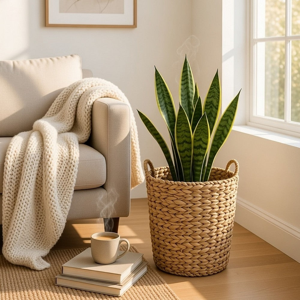 Farmhouse Storage Basket | Natural Brown Hyacinth | Arrow Woven | 11"