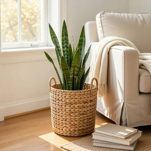 Farmhouse Storage Basket | Natural Brown Hyacinth | Arrow Woven | 11"