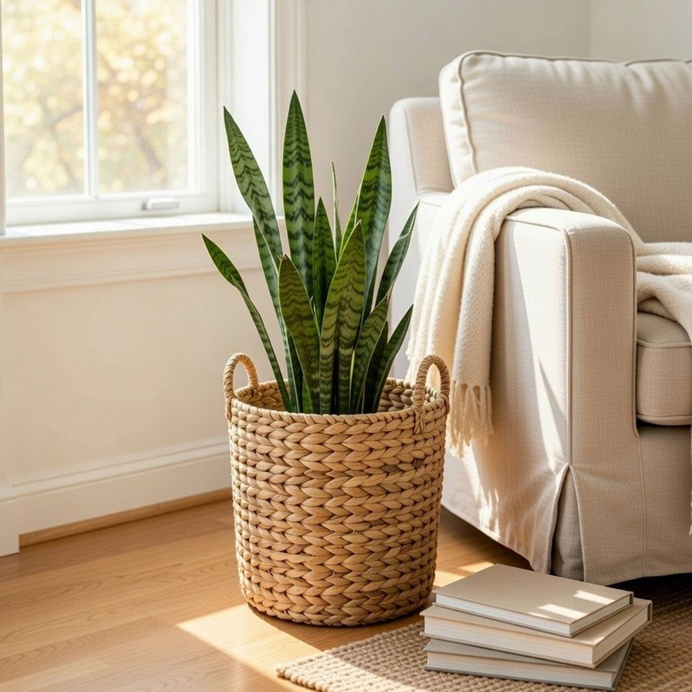 Farmhouse Storage Basket | Natural Brown Hyacinth | Arrow Woven | 11"