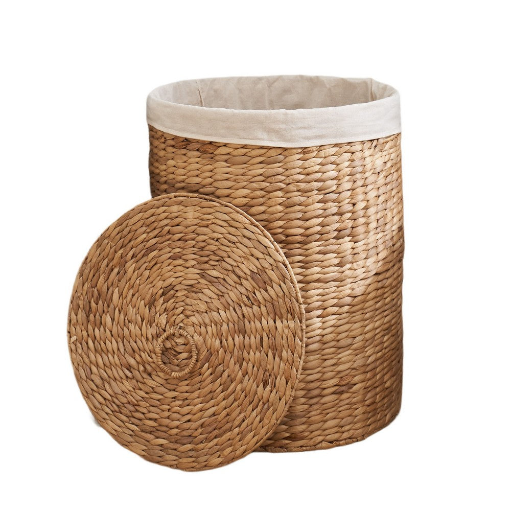 Leri Lidded Laundry Hamper |Fabric Lining | Light Brown Hyacinth | 20"