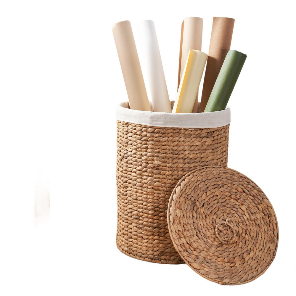 Leri Lidded Laundry Hamper |Fabric Lining | Light Brown Hyacinth | 20"