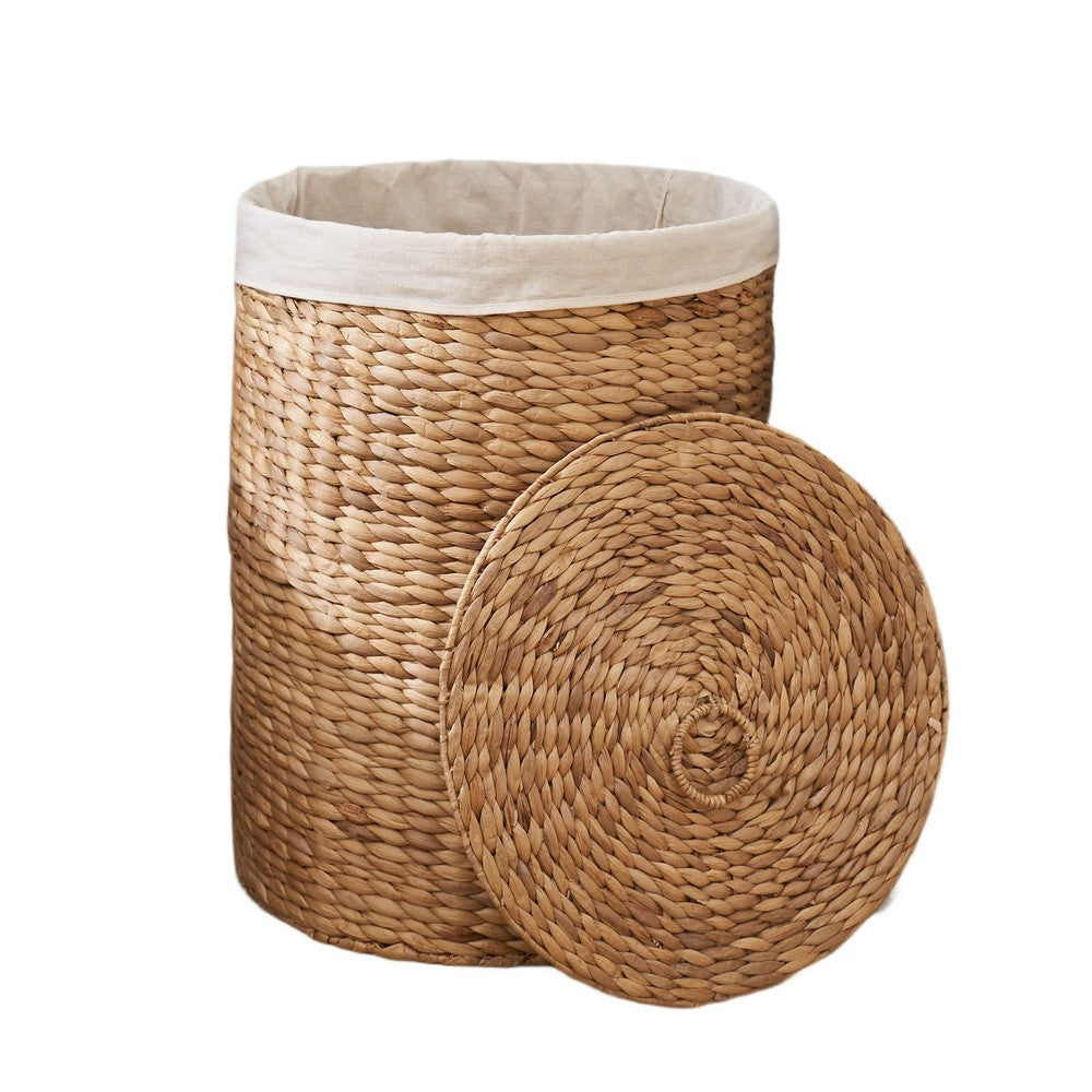 Leri Lidded Laundry Hamper |Fabric Lining | Light Brown Hyacinth | 20"
