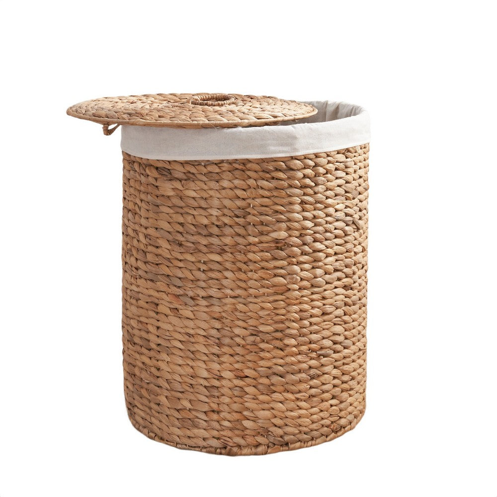 Leri Lidded Laundry Hamper |Fabric Lining | Light Brown Hyacinth | 20"