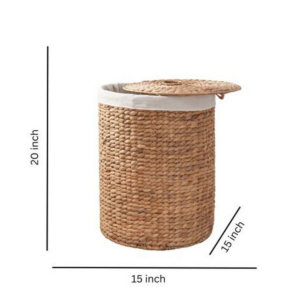 Leri Lidded Laundry Hamper |Fabric Lining | Light Brown Hyacinth | 20"