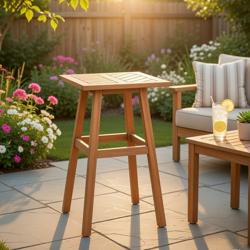 Heno Outdoor Dining Table | 18" Top | Honey Brown Eucalyptus Wood