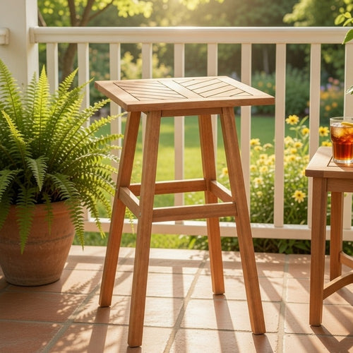 Heno Outdoor Dining Table | 18" Top | Honey Brown Eucalyptus Wood