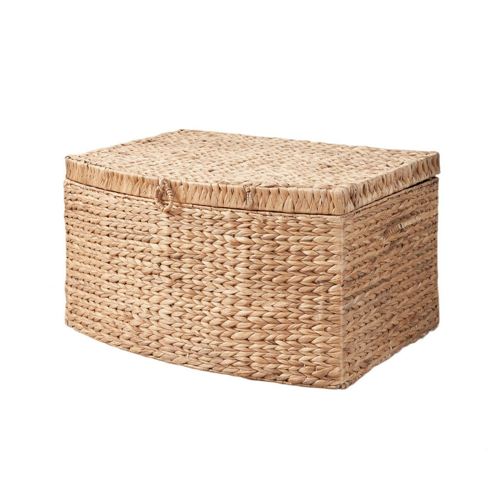 Lidded Storage Trunk with Handles | 26" Light Brown Hyacinth Woven