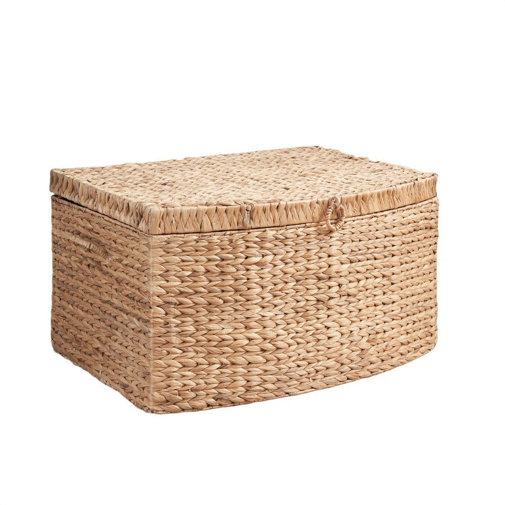 Lidded Storage Trunk with Handles | 26" Light Brown Hyacinth Woven