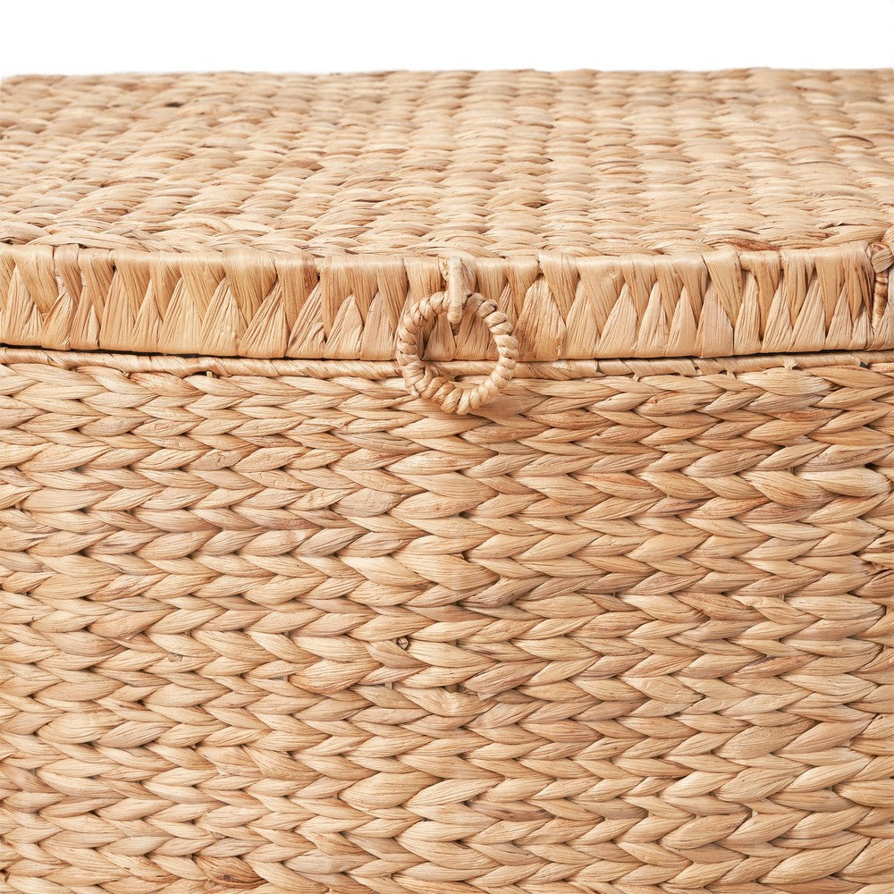 Lidded Storage Trunk with Handles | 26" Light Brown Hyacinth Woven