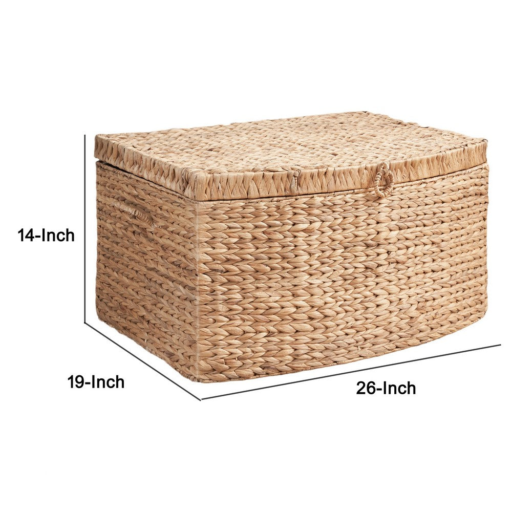 Lidded Storage Trunk with Handles | 26" Light Brown Hyacinth Woven