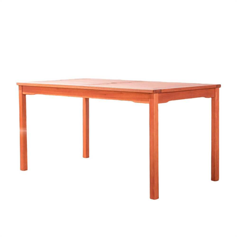 Ceri Outdoor Dining Table with Umbrella Hole | 59" Top | Reddish Brown