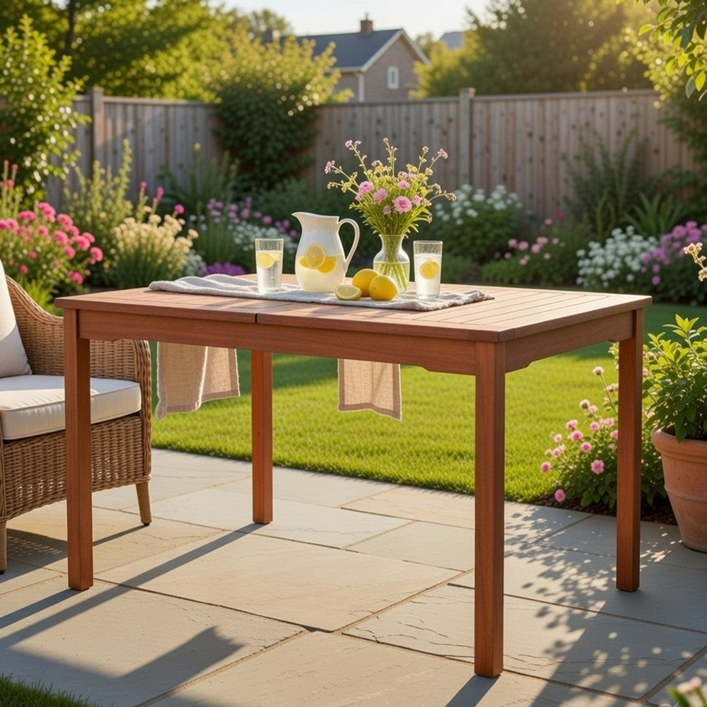 Ceri Outdoor Dining Table with Umbrella Hole | 59" Top | Reddish Brown
