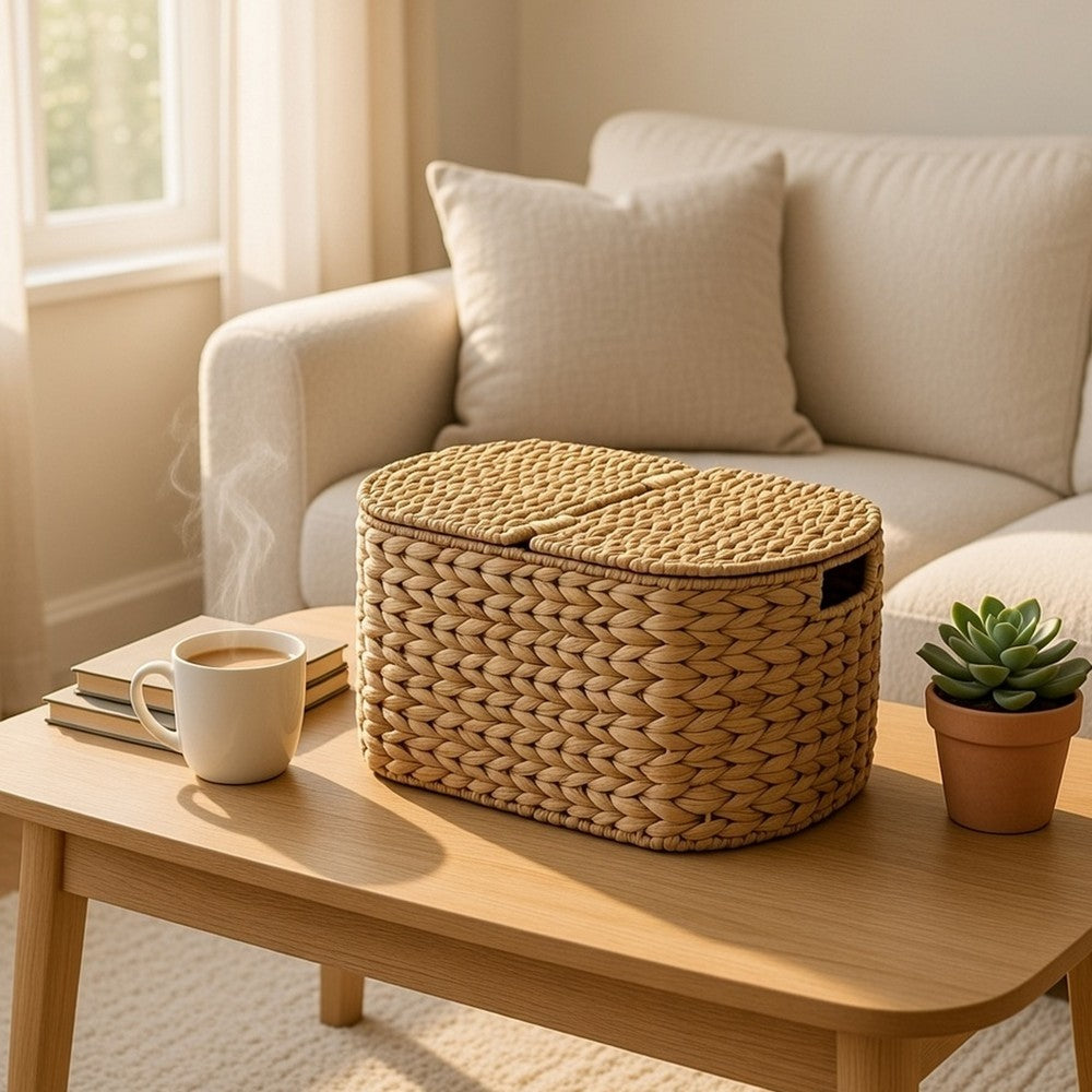 Kitchen & Picnic Basket | Natural Brown Hyacinth Woven | 16" Oval