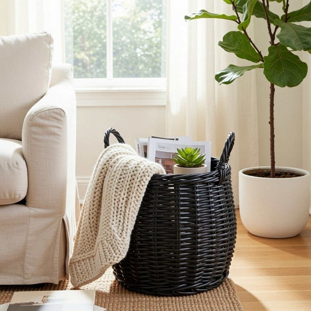 Lesa Multi Use Storage Basket with Handles | 13" Black Wicker Woven