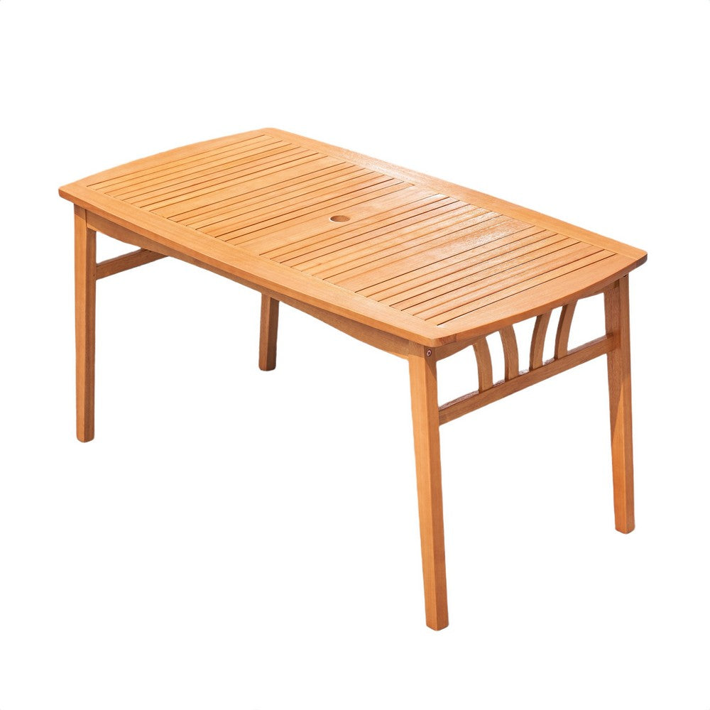 Heno Outdoor Dining Table with Umbrella Hole | 59" Top | Light Brown