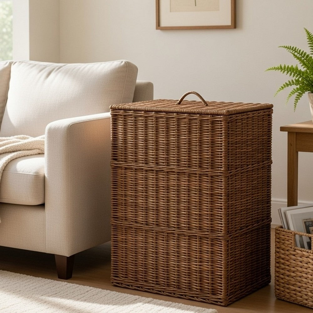 Jary Storage Basket with Lid | Dark Walnut Brown | 22" Wicker Woven