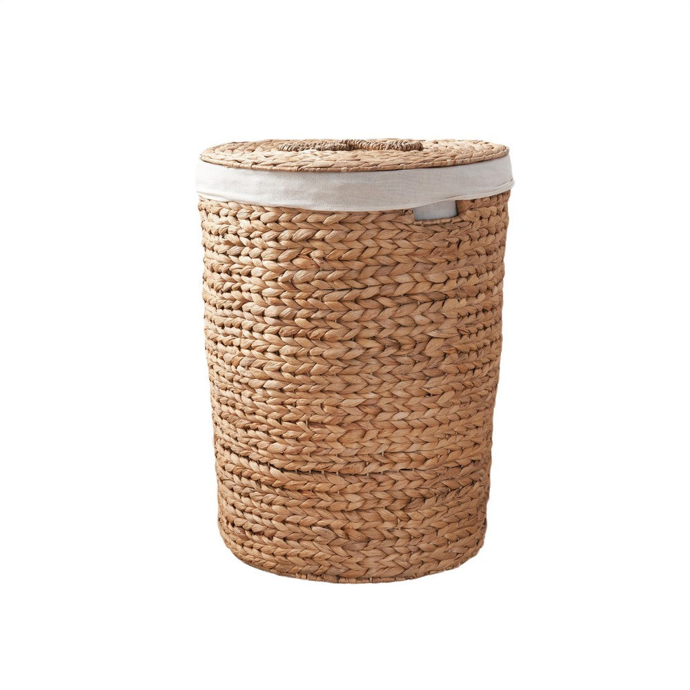 Leri Lidded Laundry Hamper | Light Brown Hyacinth | Arrow Woven | 23"