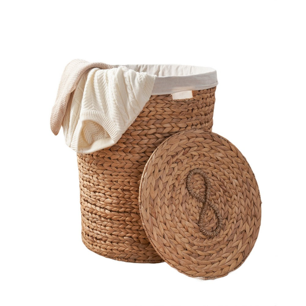 Leri Lidded Laundry Hamper | Light Brown Hyacinth | Arrow Woven | 23"