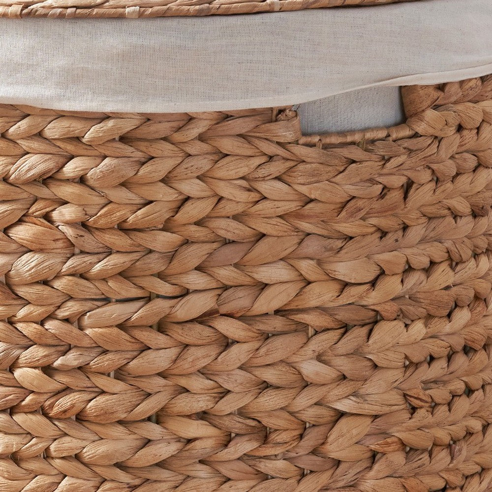 Leri Lidded Laundry Hamper | Light Brown Hyacinth | Arrow Woven | 23"