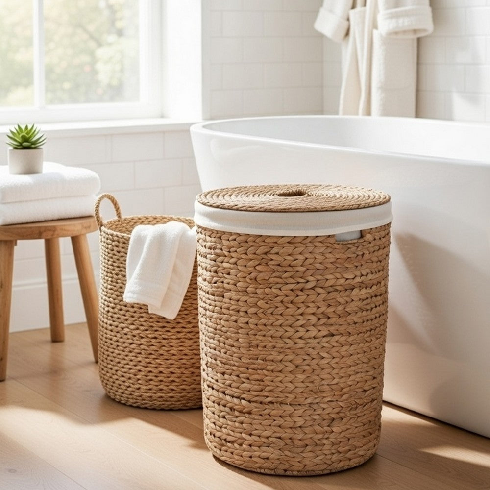 Leri Lidded Laundry Hamper | Light Brown Hyacinth | Arrow Woven | 23"