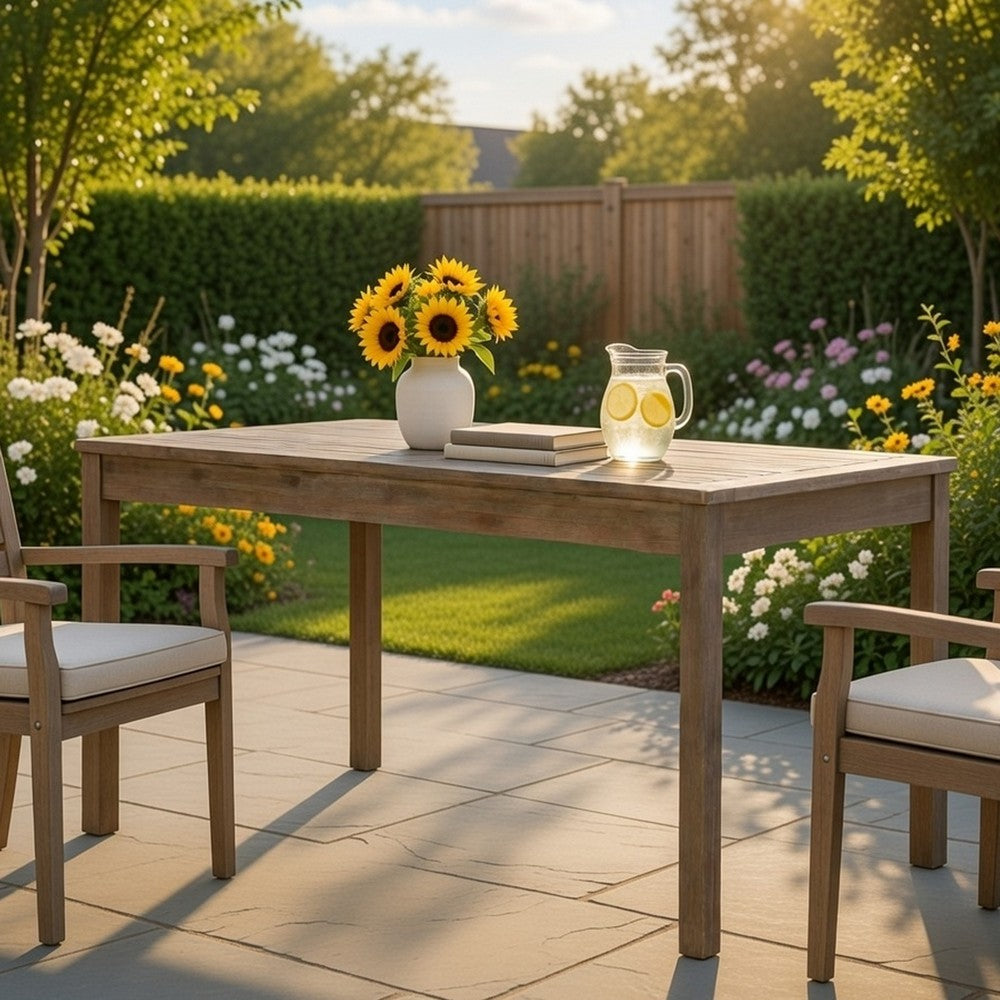Ceri Outdoor Dining Table with Umbrella Hole | Graywash 59" Top