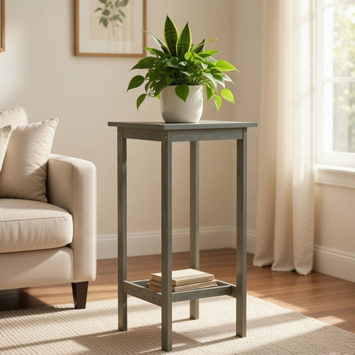 Emio Outdoor Side Bar Table | 24" Top | Farmhouse Graywashed Acacia Wood