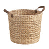 Storage Basket with Faux Leather Handles | 16" Brown Hyacinth Woven