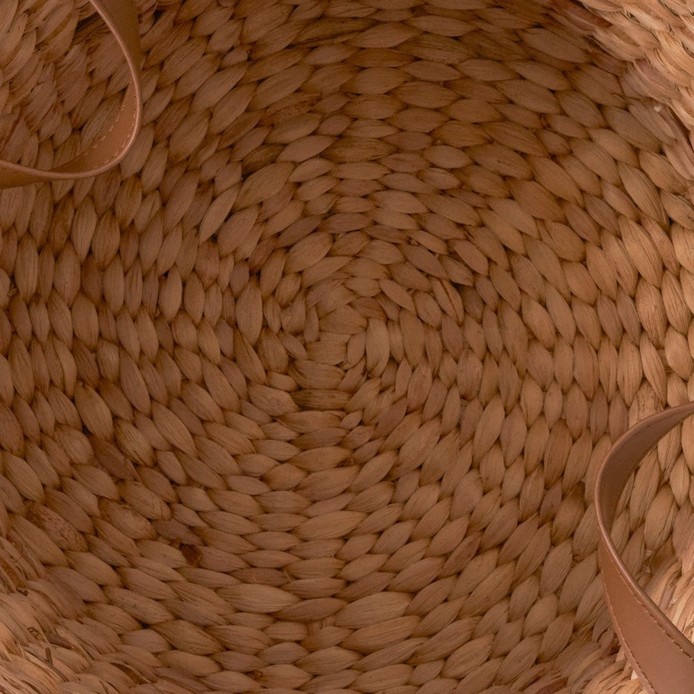 Storage Basket with Faux Leather Handles | 16" Brown Hyacinth Woven