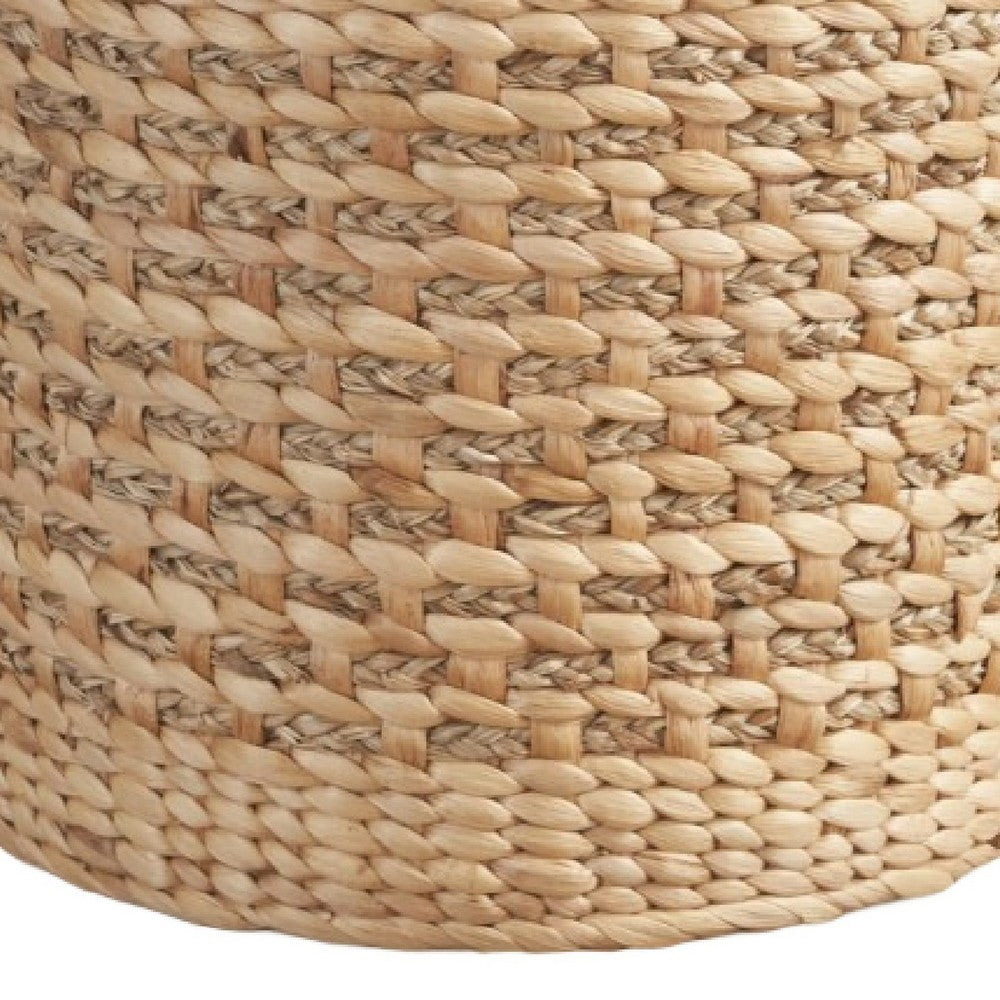 Storage Basket with Faux Leather Handles | 16" Brown Hyacinth Woven