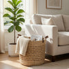 Storage Basket with Faux Leather Handles | 16" Brown Hyacinth Woven