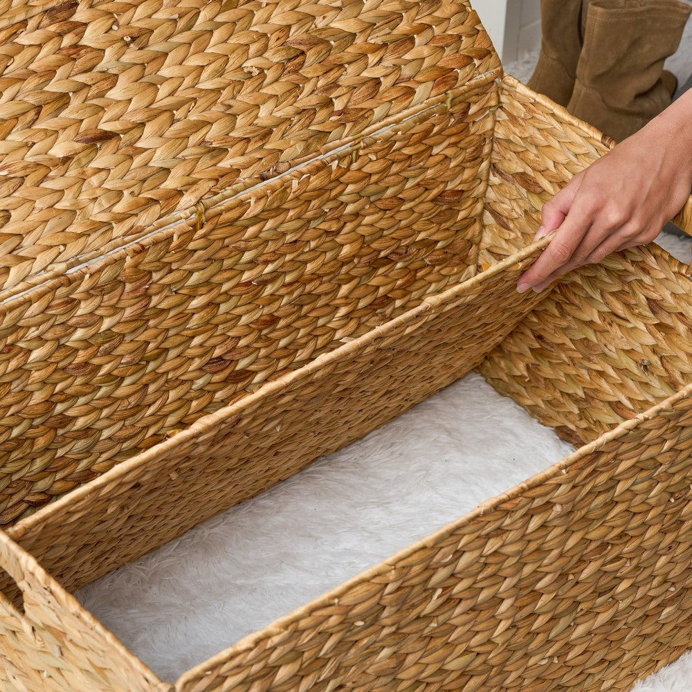 Jom Storage Trunk Basket with Lid | 27" Light Brown Hyacinth Woven