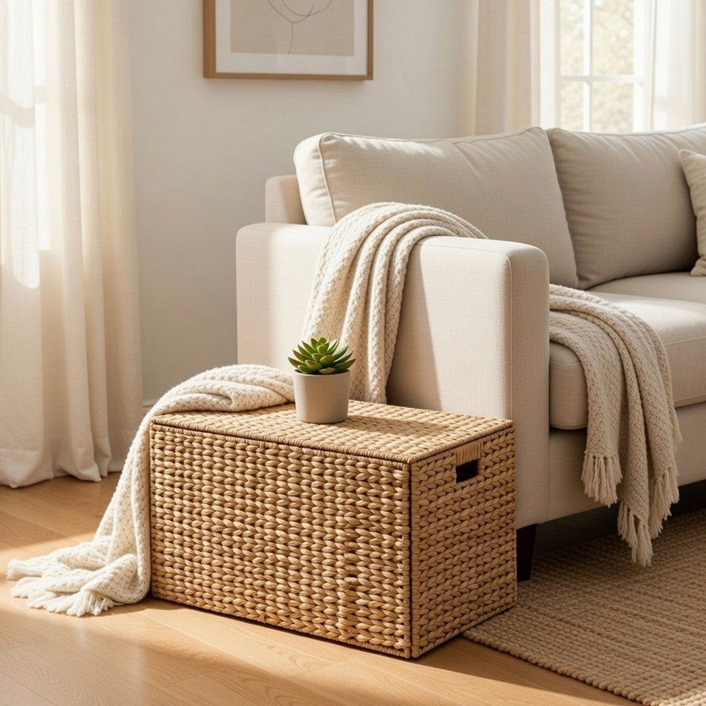 Jom Storage Trunk Basket with Lid | 27" Light Brown Hyacinth Woven
