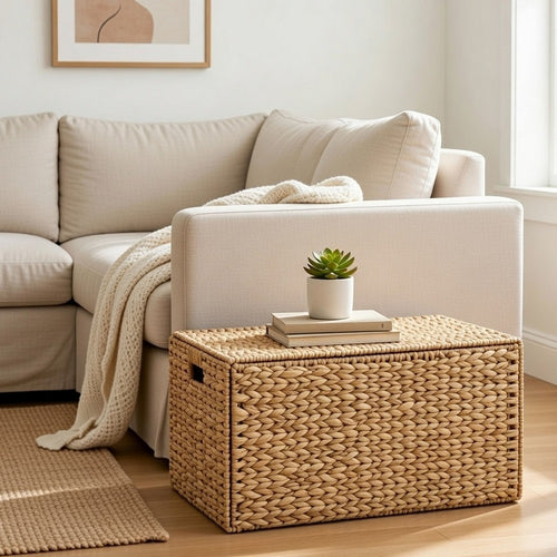 Jom Storage Trunk Basket with Lid | 27" Light Brown Hyacinth Woven
